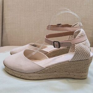 Soludos Closed Toe Mid Wedge Linen Espadrille Ankle Strap Size 9.5